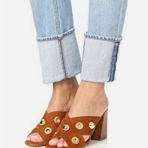 Michael Kors Collection Brianna Brown Suede Crisscross Sandals Heels